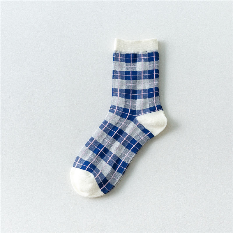 Autumn And Winter Socks Lady Fashion Plaid Striped Socks In Tube Socks Personality